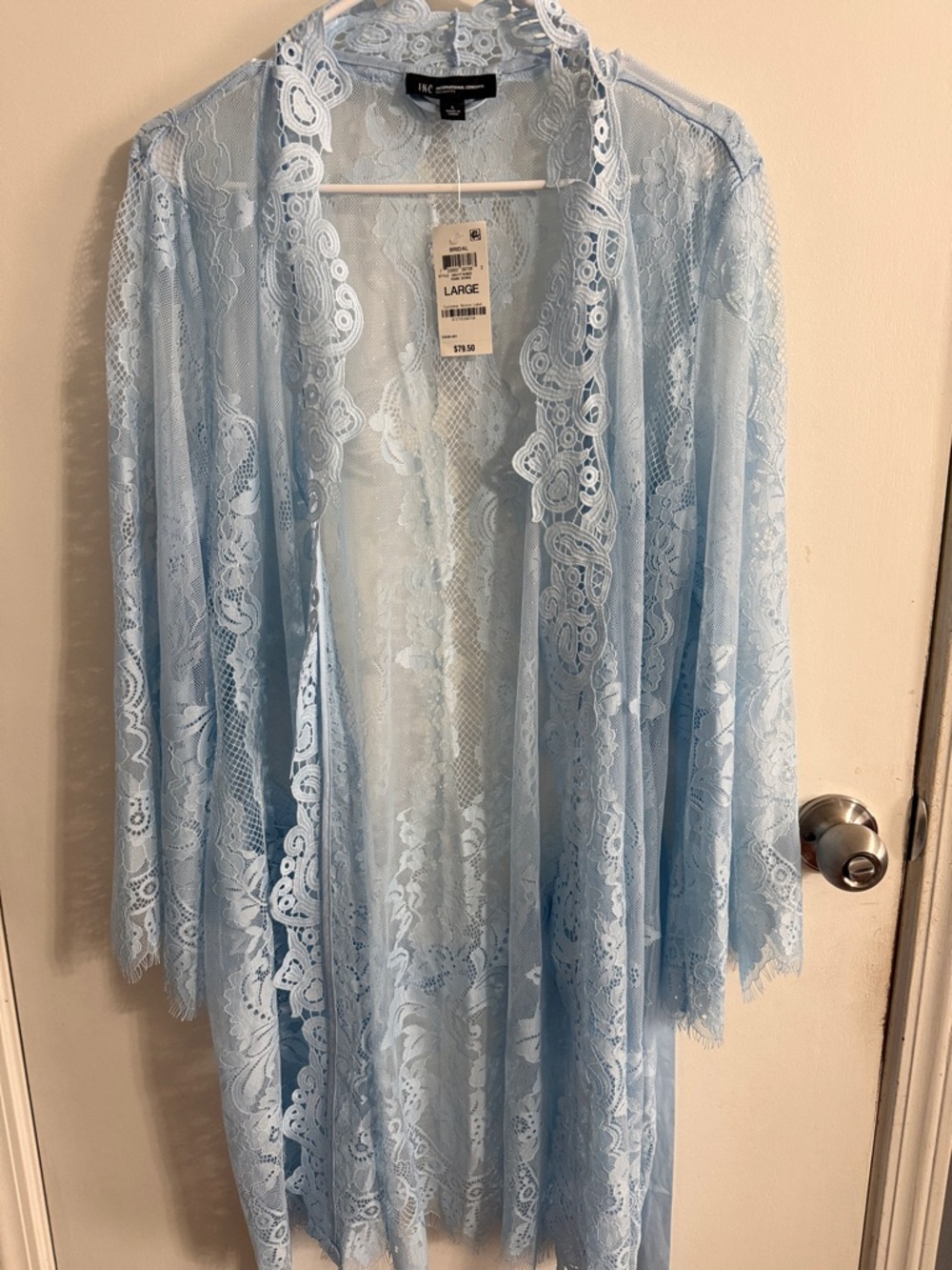 Worthington Light Blue Lace Short Robe with Waist Tie - Picture 4 of 6